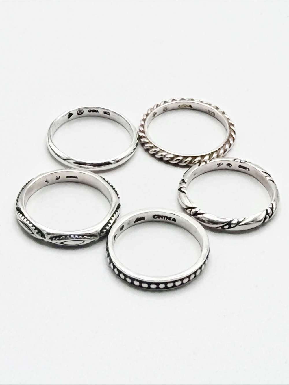 Silpada Sterling Silver “STACKS OF PLENTY” Set of 5 Unique Stacking Rings - Picture 11 of 15